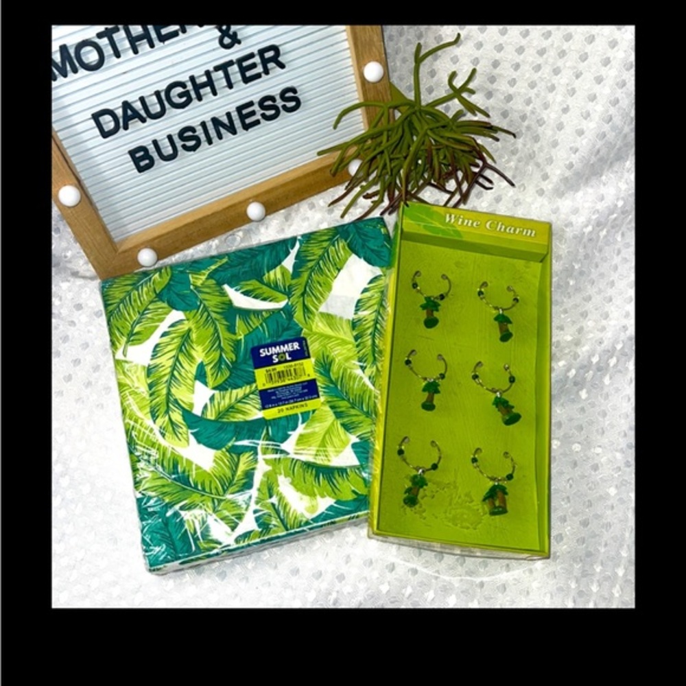 Supreme Housewares Palm Tree Wine Charms - Set of 6 & Palm Napkins PARTY.